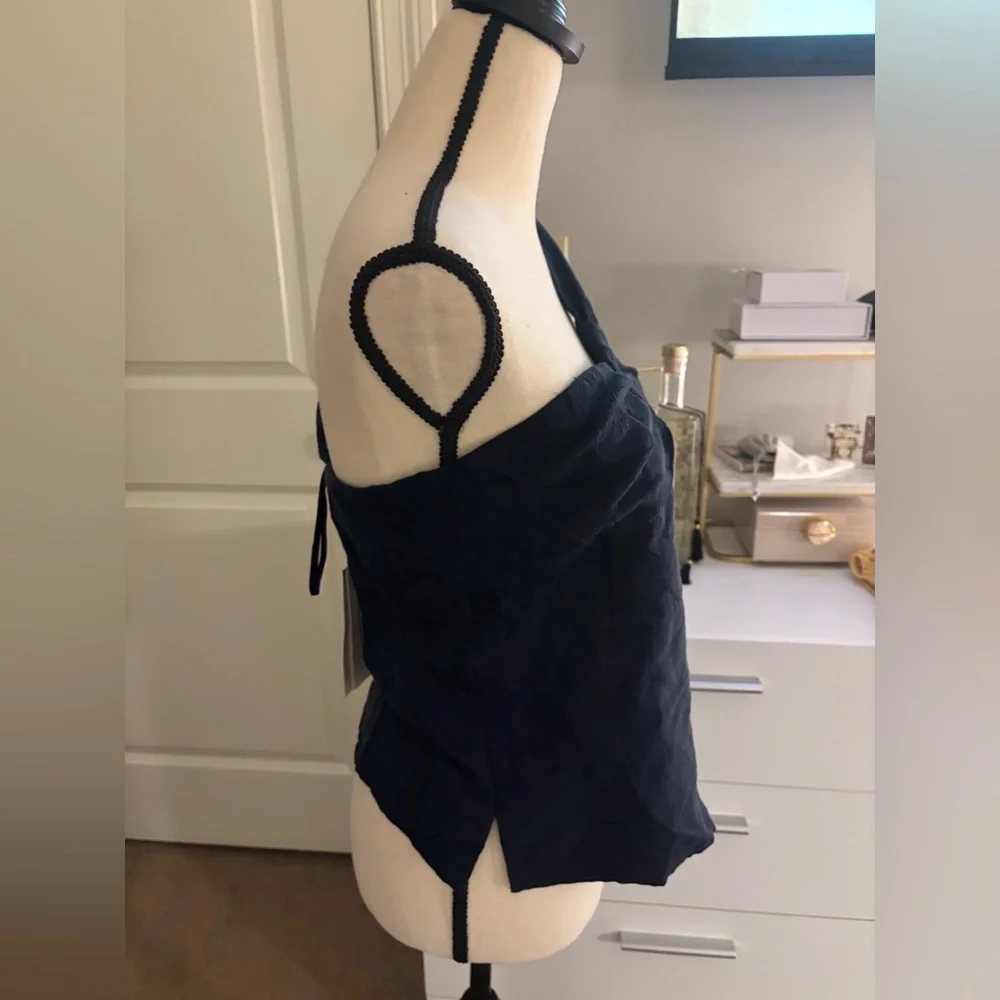 NWT $328 Veronica Beard Belinda One-Shoulder Jacquard top in Ink (navy blue) - Picture 9 of 11